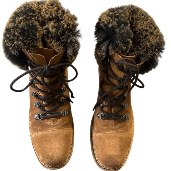 Sam Edelman Bowen Brown Suede Faux Fur Lace Up Boots in Luggage Brown Sz. 9.5 - Picture 8 of 16
